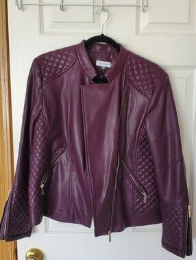 Calvin Klein Quilted Faux Leather Jacket - Plum